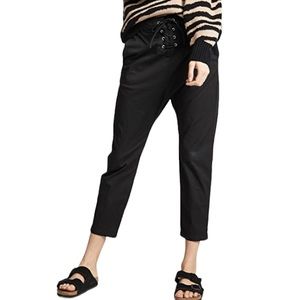 Nili Lotan Avery twill cropped slouchy lace up utility pants in jet black size 4
